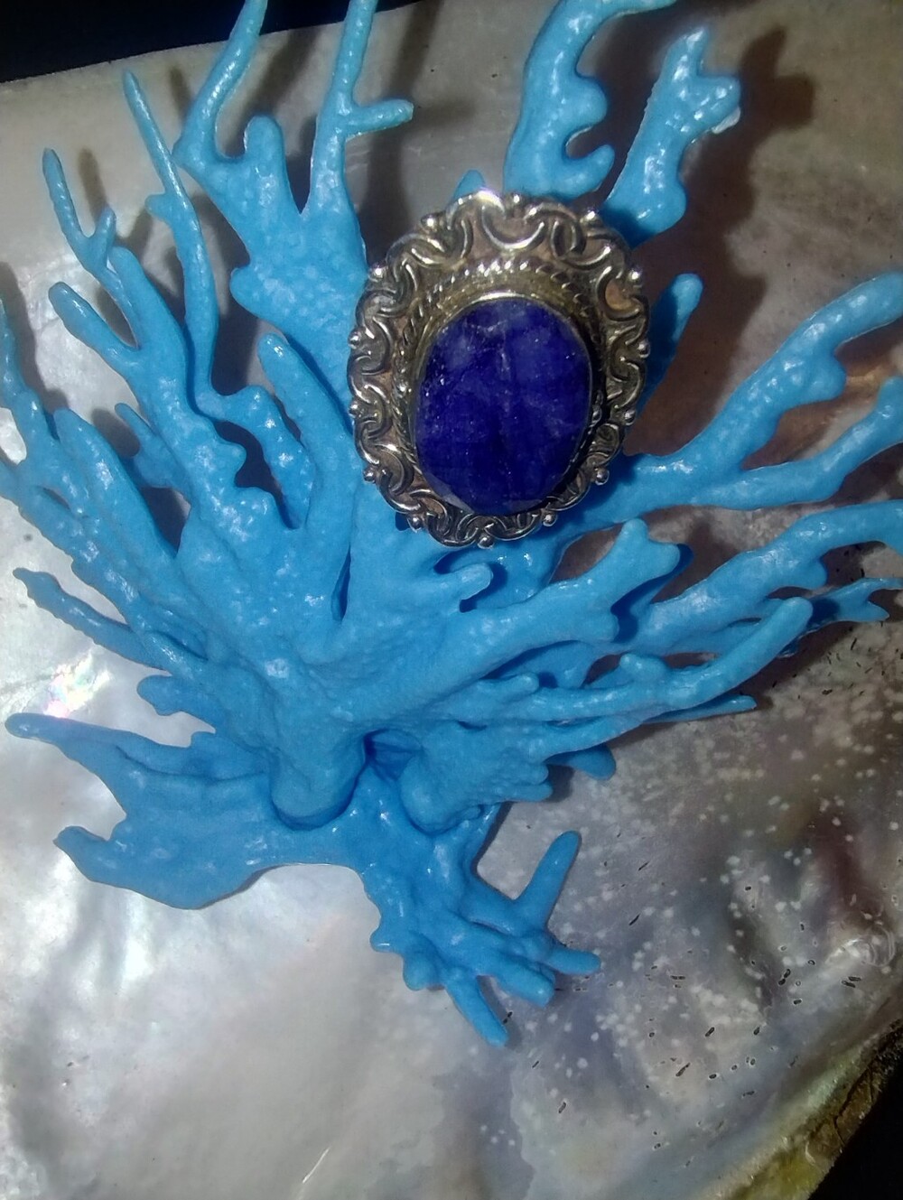 Artisan Blue Lapis Filigree .925 Sterling Silver Ladies Ring  Sz 8.50